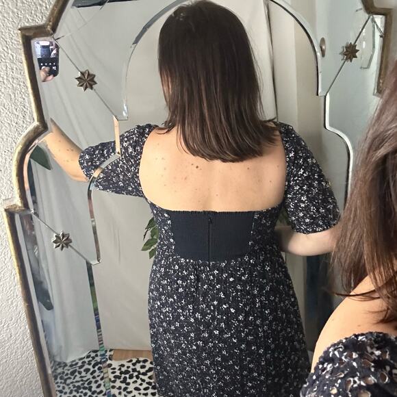 Maeve Anthropologie Lillianne Floral Eyelet Square Neck Mini Dress Black Size 8 - Picture 6 of 7